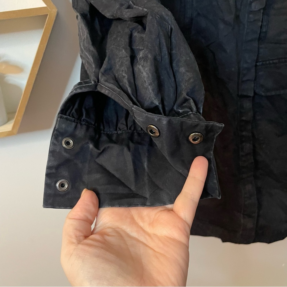 & Other Stories Puff-Sleeve Button Detail Denim Mini Dress in Washed Black sz 8 - Picture 8 of 10